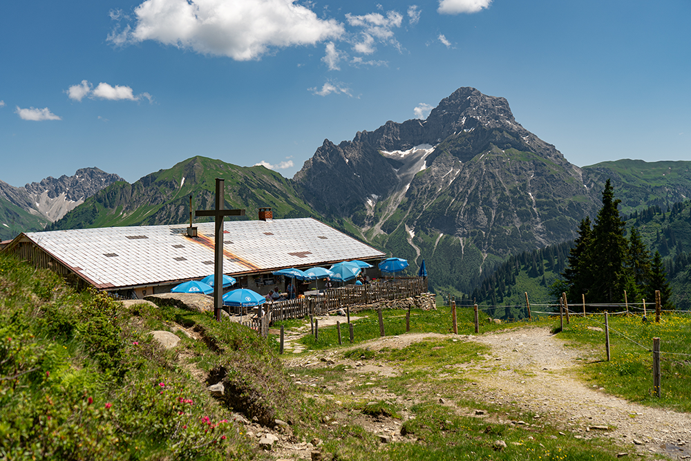 Walmendinger Horn Kleinwalsertal Gratwanderung Ochsenhofer Köpfe Allgäu Oberallgäu Frau Bergschön